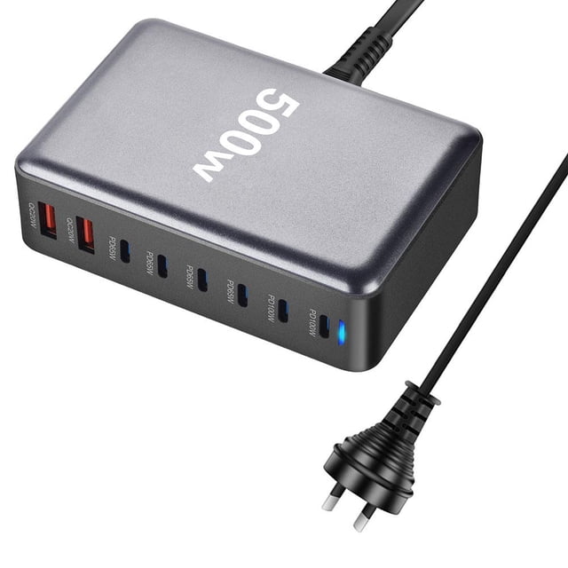 500W USB-C Fast Charger Station, 8-Port Type C Charging Block, PD 100W Laptop Power Adapter, Multi-Device Hub for MacBook Pro & Phones