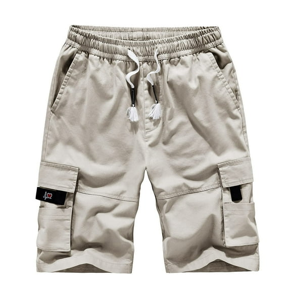 Xysaqa Mens Casual Elastic Waist Cargo Shorts Cotton Lightweight Big and Tall Outdoor Shorts Multi Pocket Work Shorts
