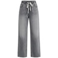 thumbnail image 7 of Risckoth Women's Plus Size Drawstring Elastic Waist Jeans Straight Leg Loose Fit Side Pockets Solid Casual Long Pants S-2XL, 7 of 7