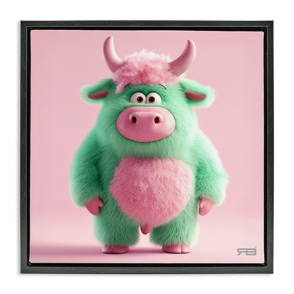 Stupell Industries Silly Green Cow Animals Painting Black Floater Framed Canvas Art Print Wall Art, 18 x 18