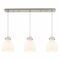 Innovations Lighting  Newton Bell - 3 Light 8" Cord Hung Linear Pendant Brushed Satin Nickel/White