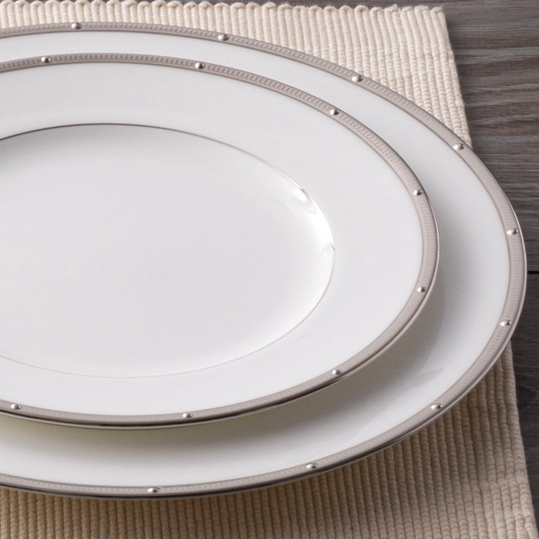Noritake Rochelle Platinum Bone China Dinnerware – 5-Piece Place Setting In Classic White With Platinum Band