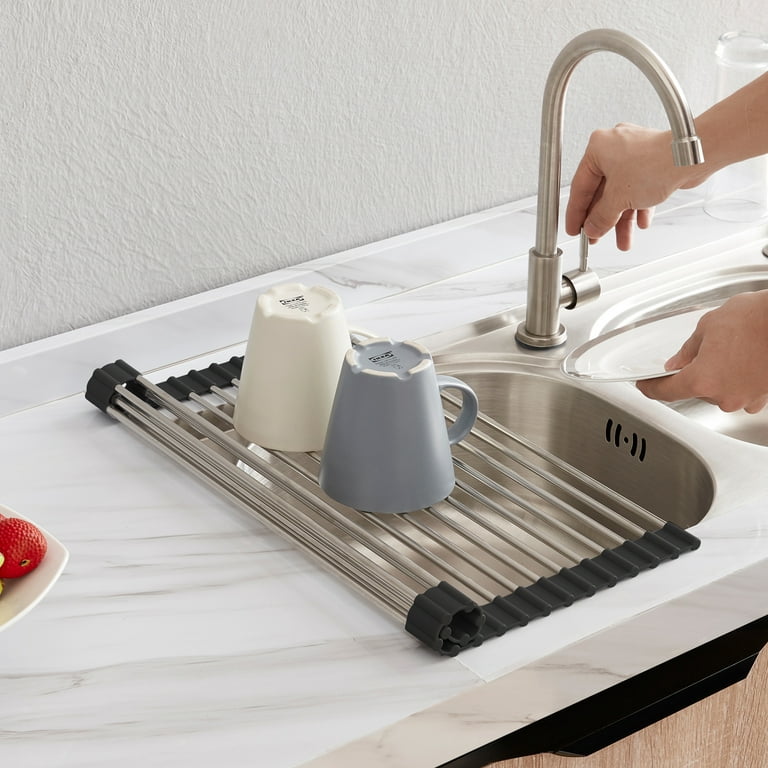 LIMNUO Roll Up Dish Drying Rack, SUS304 Over The Sink Multipurpose