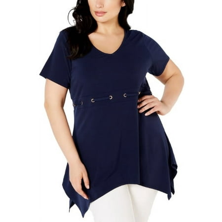 JM Collection Women's Plus Size Scoop-Neck Printed Top Blue Size 0X