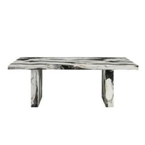 Roundhill Furniture Cavira Modern Faux Marble Dining Table with Double Pedestal Base