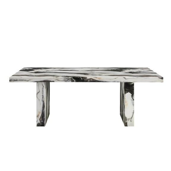 Roundhill Furniture Cavira Modern Faux Marble Dining Table with Double Pedestal Base