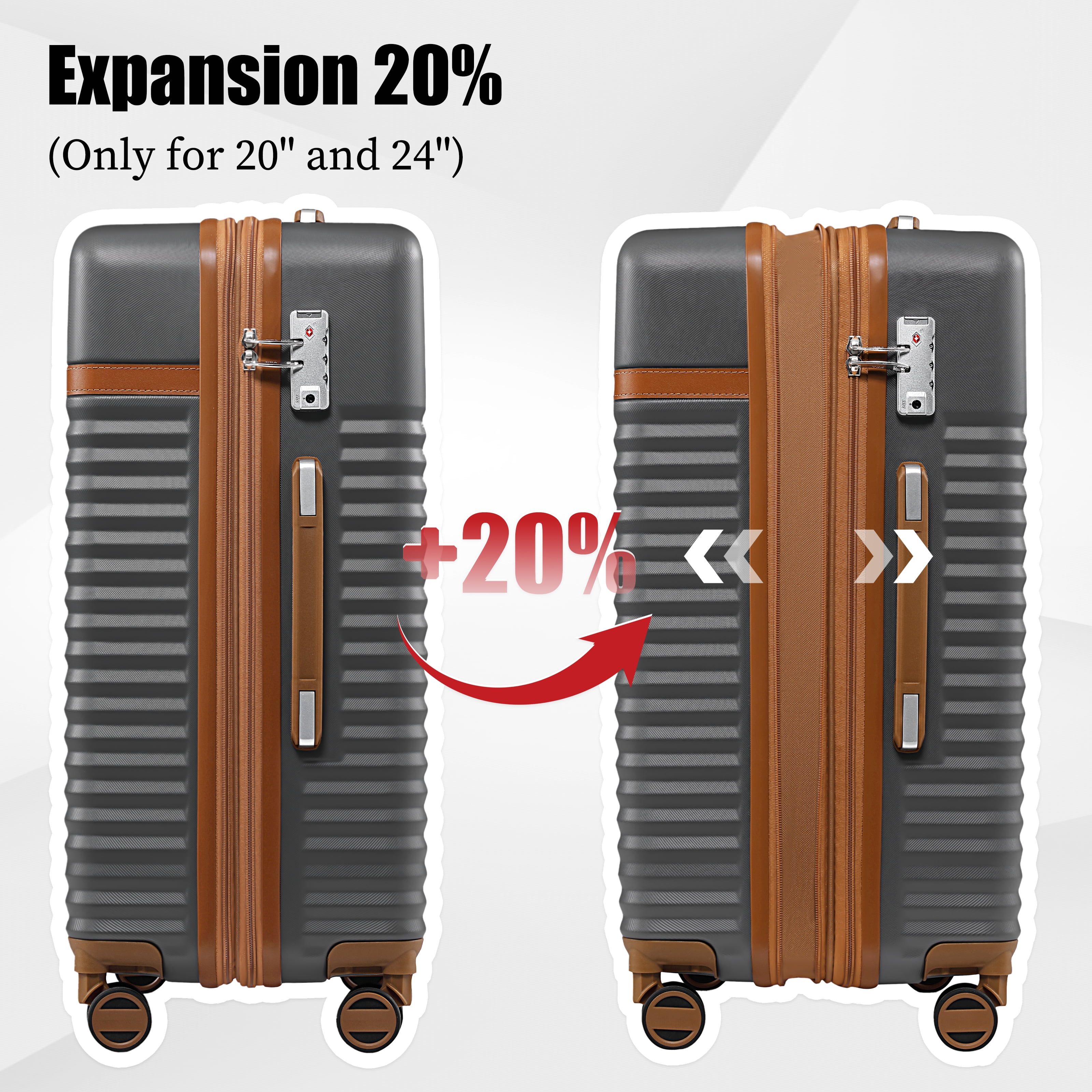 Joyway 5-Piece Luggage Set ABS Hardshell Spinner Suitcase with TSA Lock（Expandable 20"and 24" Carry-On）28"Checked Luggage-Grey