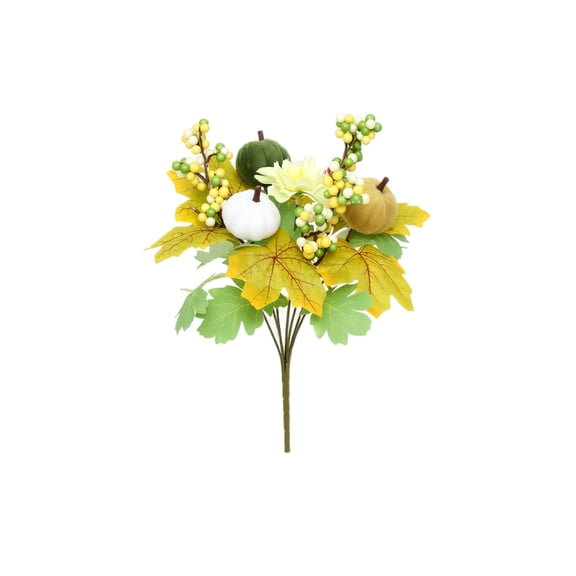 Artificial Flower Pumpkin Picks for Halloween Decoration, 11.8in Autumn Harvest Floral Stems, Decorative Vase Fillers for Home Party Table Centerpiece DIY Yellow Green