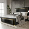 thumbnail image 2 of Home Design Olathe King Upholstered Panel Bed Frame with Channel-Tufted Headboard and Gold Acrylic Strip Accents, Black, Easy Assembly, 2 of 11