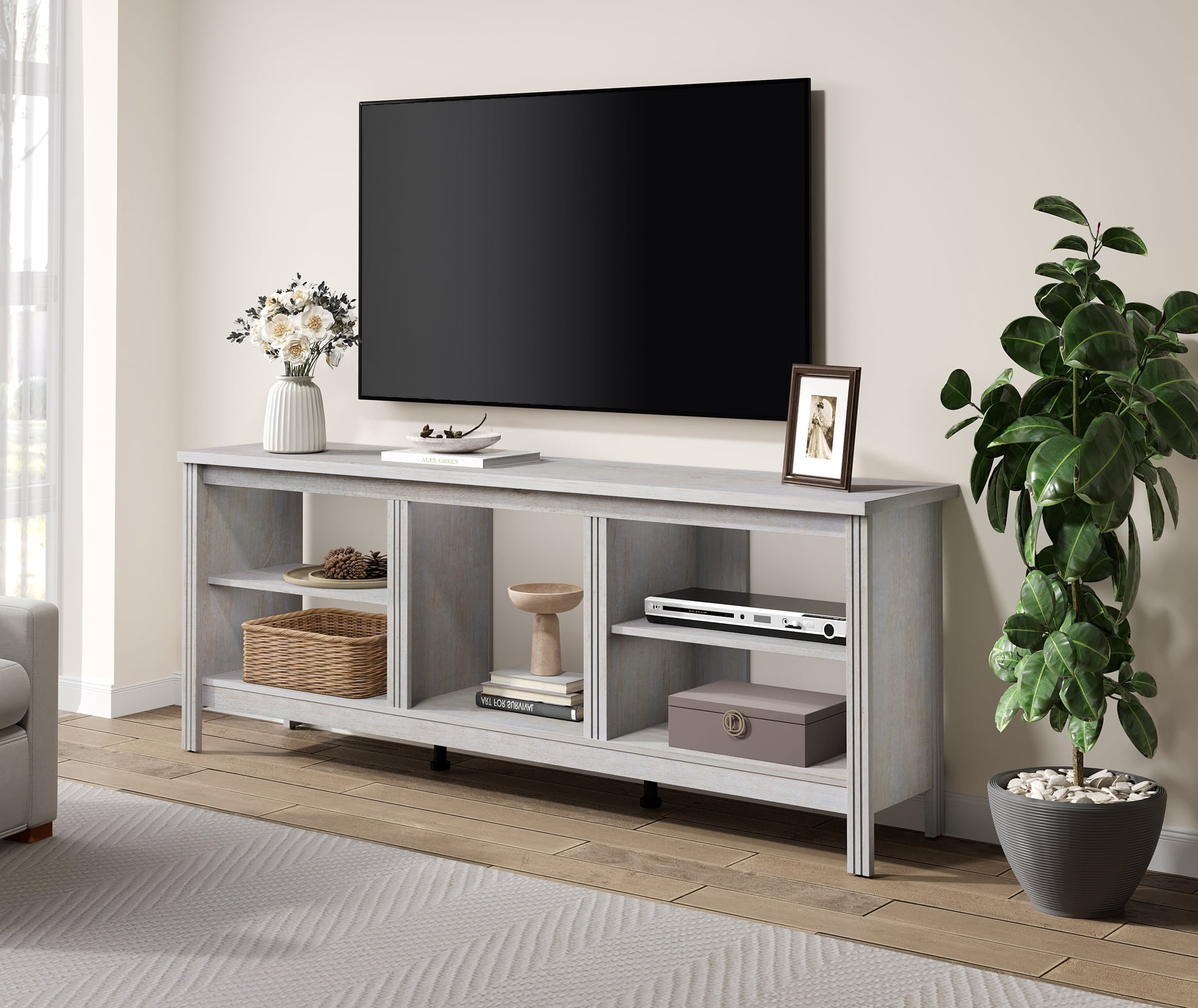 WAMPAT 70 Inch Farmhouse Entertainment Center for Up to 75 Inch TV, White Media Console Table