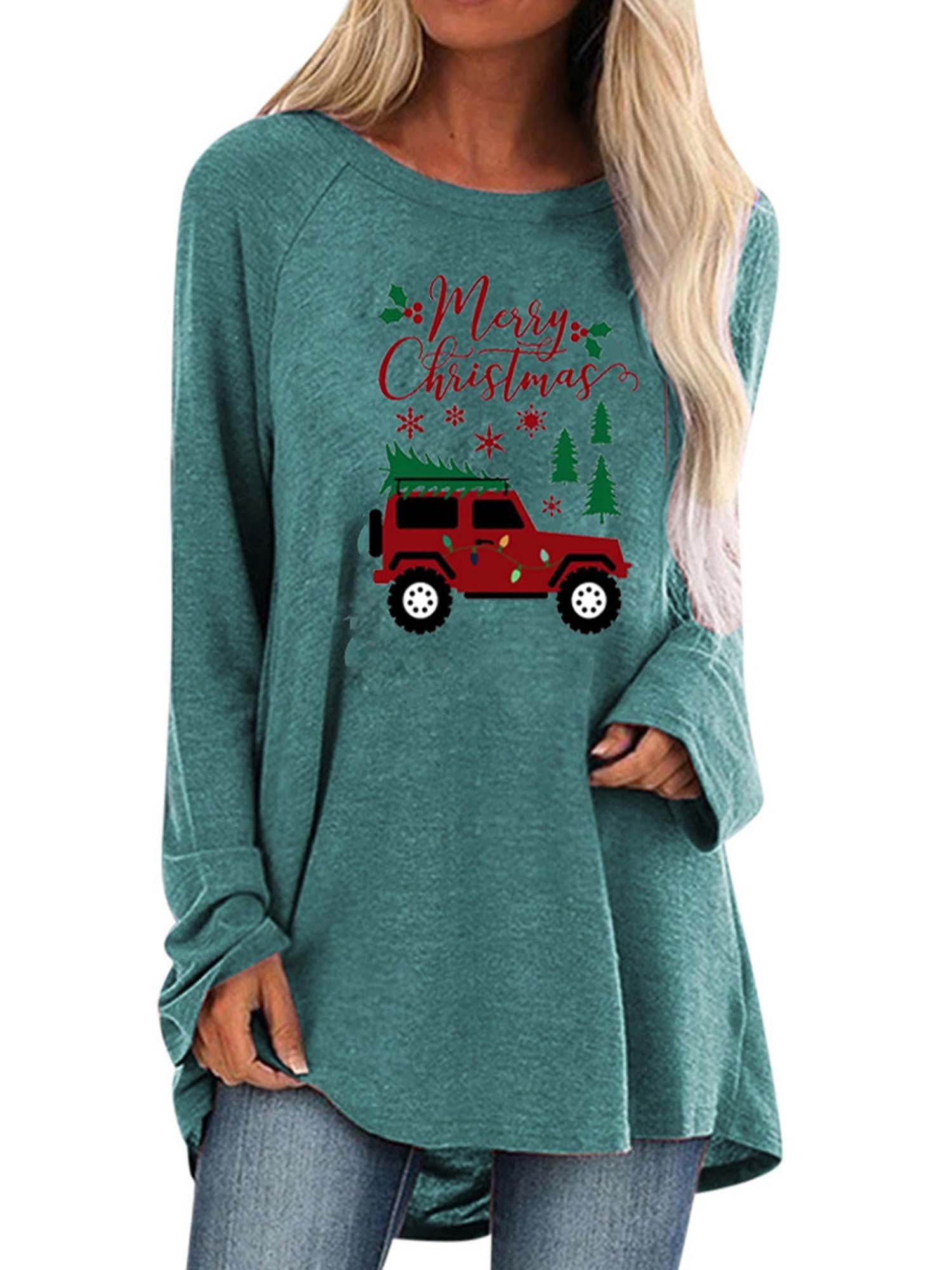 Women Plus Size Christmas Long Sleeve Loose Shirts Loose Xmas Blouse