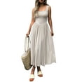 thumbnail image 2 of Women'S Summer Maxi Dress Sleeveless Square Neck Casual Beach Sundress with Pockets, Flowy Patchwork Knit White M, 2 of 8