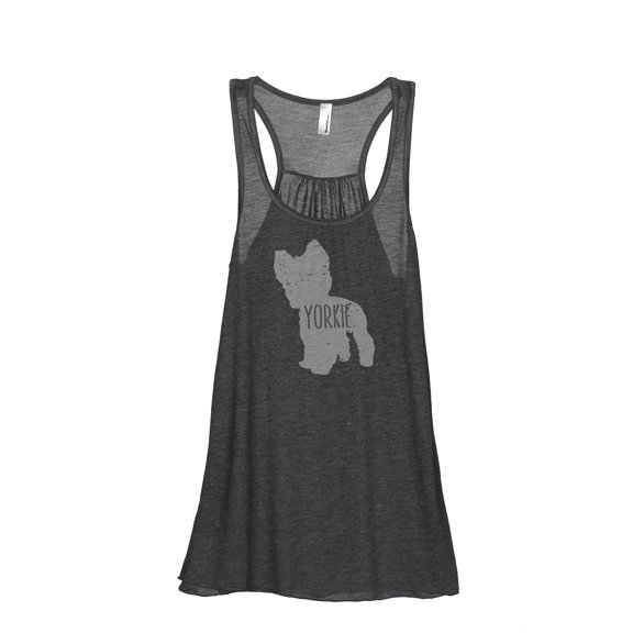 Thread Tank Yorkie Terrier Dog Silhouette Women's Sleeveless Flowy Racerback Tank Top Charcoal Small