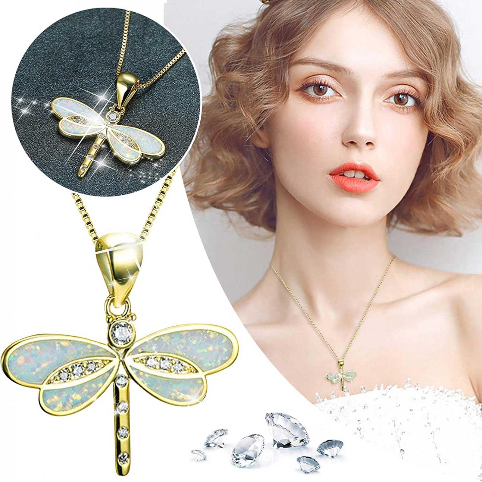 Dragonfly Necklace Pendant Choker For Women Girls White Gold Blue Silver Y5G3 - image 2 of 9