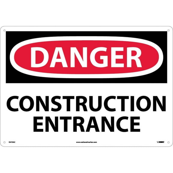 NMC Signs D470Ac, Large Format Danger Construction Entrance Sign, 14 X 20, Aluminum .040
