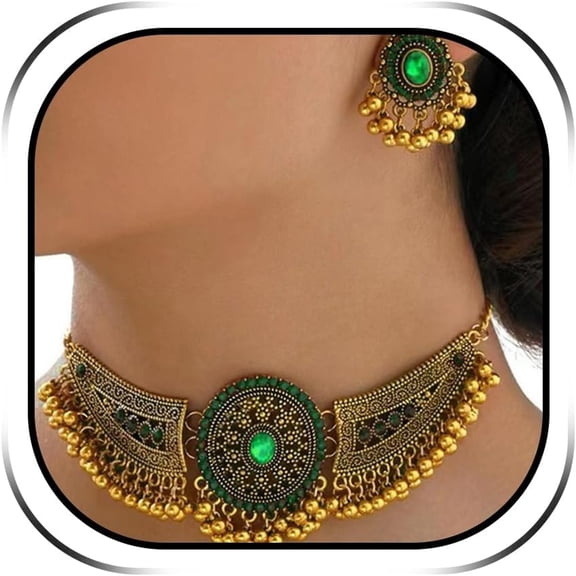 DESIGNICE Jewelry Sets for Women Choker Necklace and Earrings Set for Wedding Bollywood Jewelry Sets Bharatanatyam Indian Dresses Outfits for Women Diwali Gifts