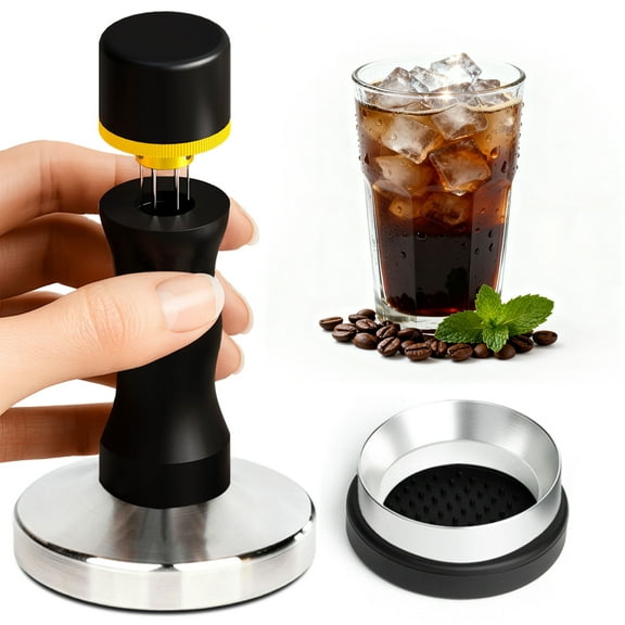 HTGM 51mm espresso accessories kit, 2-in-1 WDT Tools and Tamper with Dosing Ring & Rubber Mat