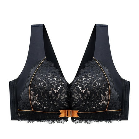 Audhol Bras for Women Bras Tank No Wire Bras for Women Padded Bra Lace Front Close Sexy Front Closure Bralettes Bra Front Closure Push Up Black 4XL