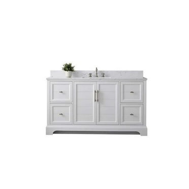 60 x 22 x 34 in. Double Sink Bathroom Vanity with Quartz Top & Backsplash, White