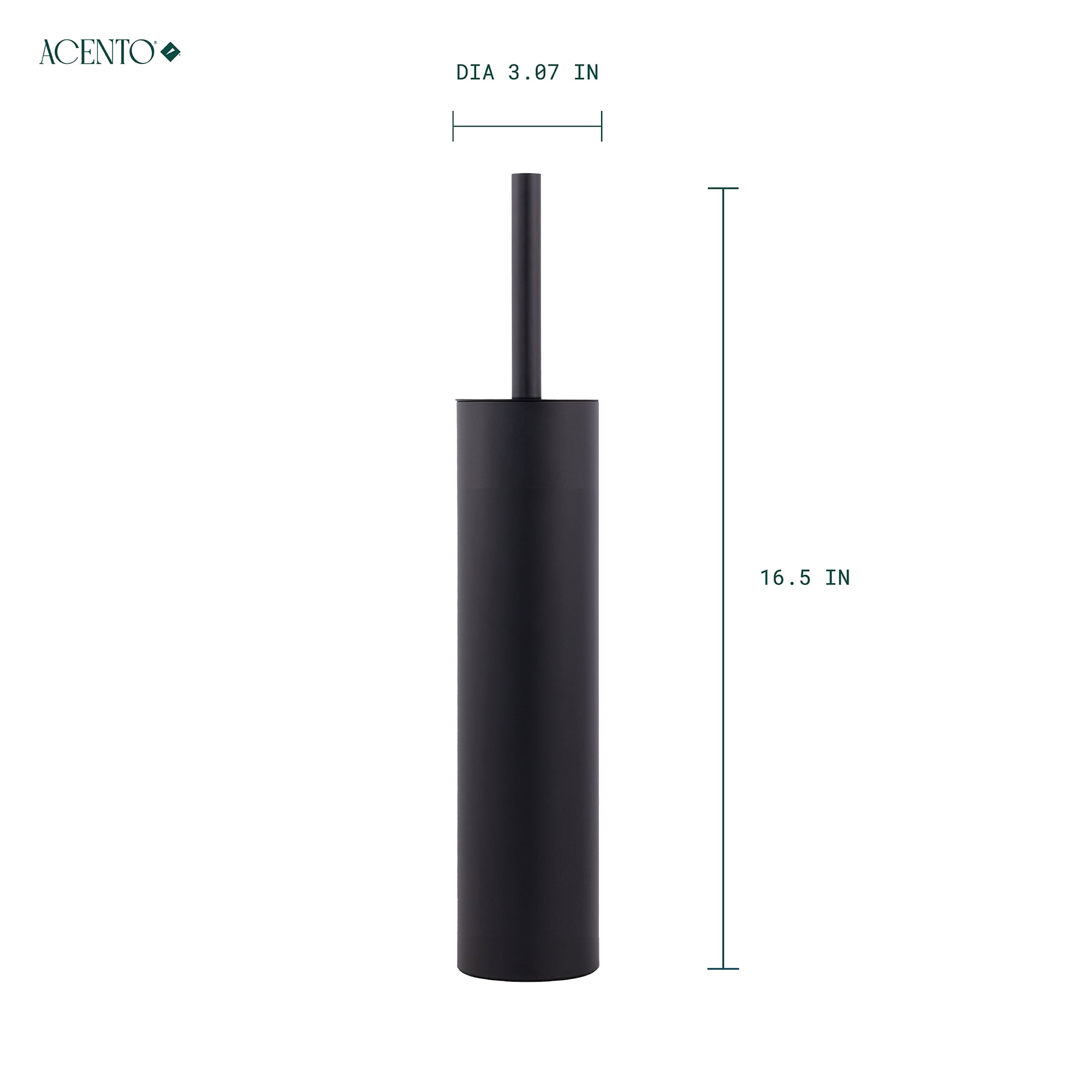 Acento Slim Round Holder, 8 x 8 x 44.5 cm Metal Removable Plastic Liner Tall Toilet Brush in Matte Black