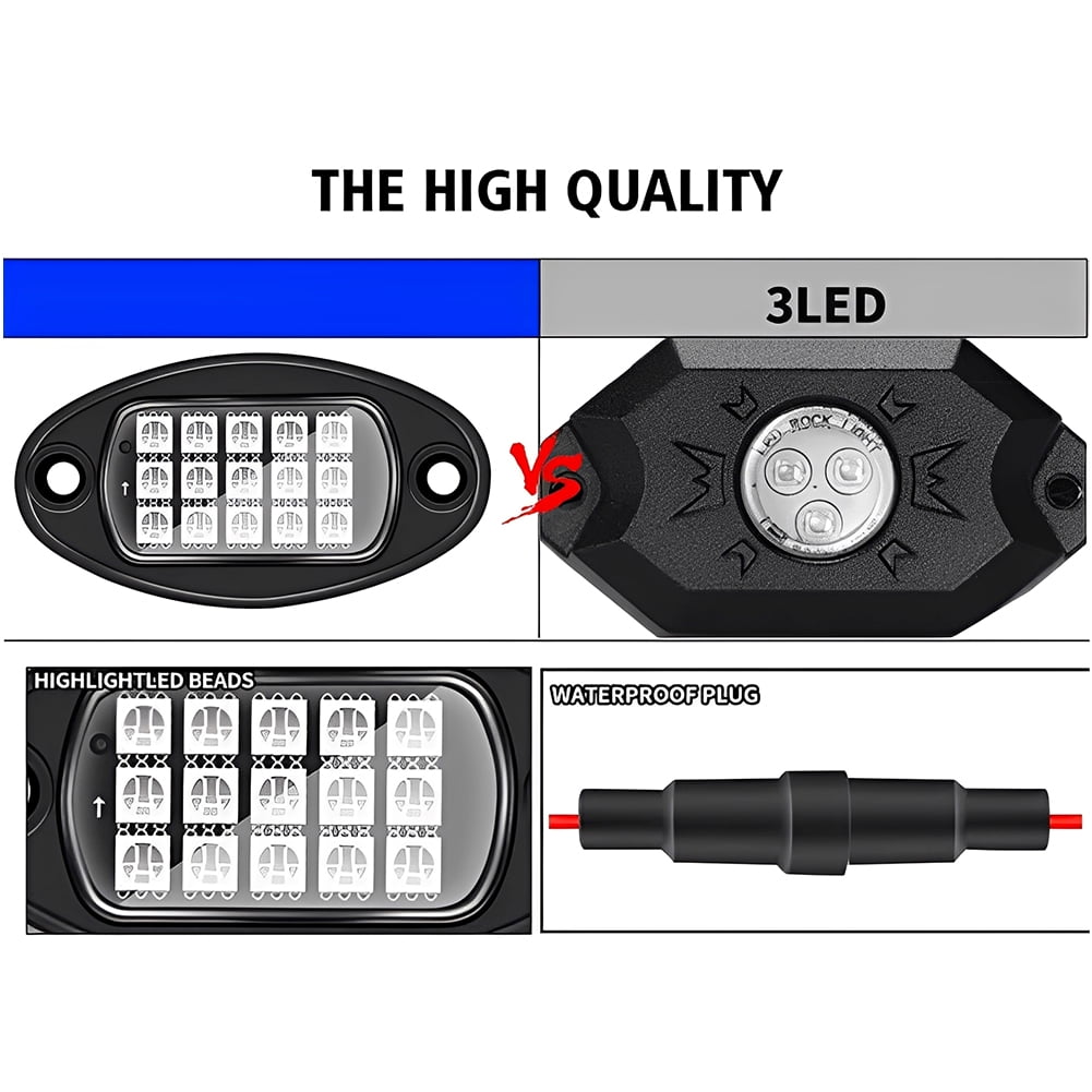 4 Pods RGB LED Rock Lights Underglow Multicolor Neon Light Kit with APP Control/Music Mode Under Glow Lights for Trucks SUV Golf Cart ATV Pickup Off Road,12V