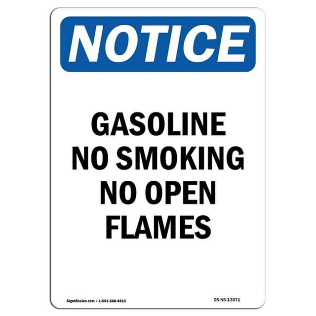 SignMission OS-NS-A-710-V-13071 7 x 10 Po Panneau de Signalisation OSHA - Essence Non Fumeur Pas de Flammes Nues