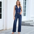 thumbnail image 6 of Women 2 Piece Denim Set Button Sleeveless Jean Vest Y2k Shirt Wide Leg Jeans Palazzo Pants Blue Suit L, 6 of 9