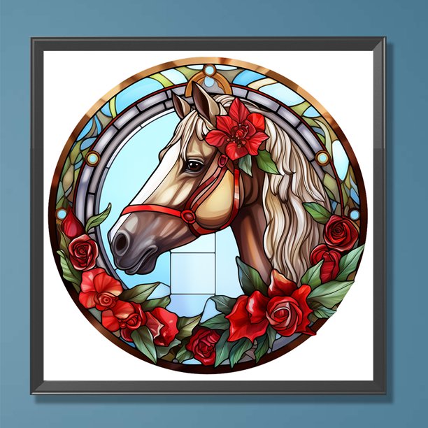 Pintura de diamante 5D DIY Taladro redondo completo Kit de caballo de vidrieras Decoración para el hogar Hugtrwg Para estrenar