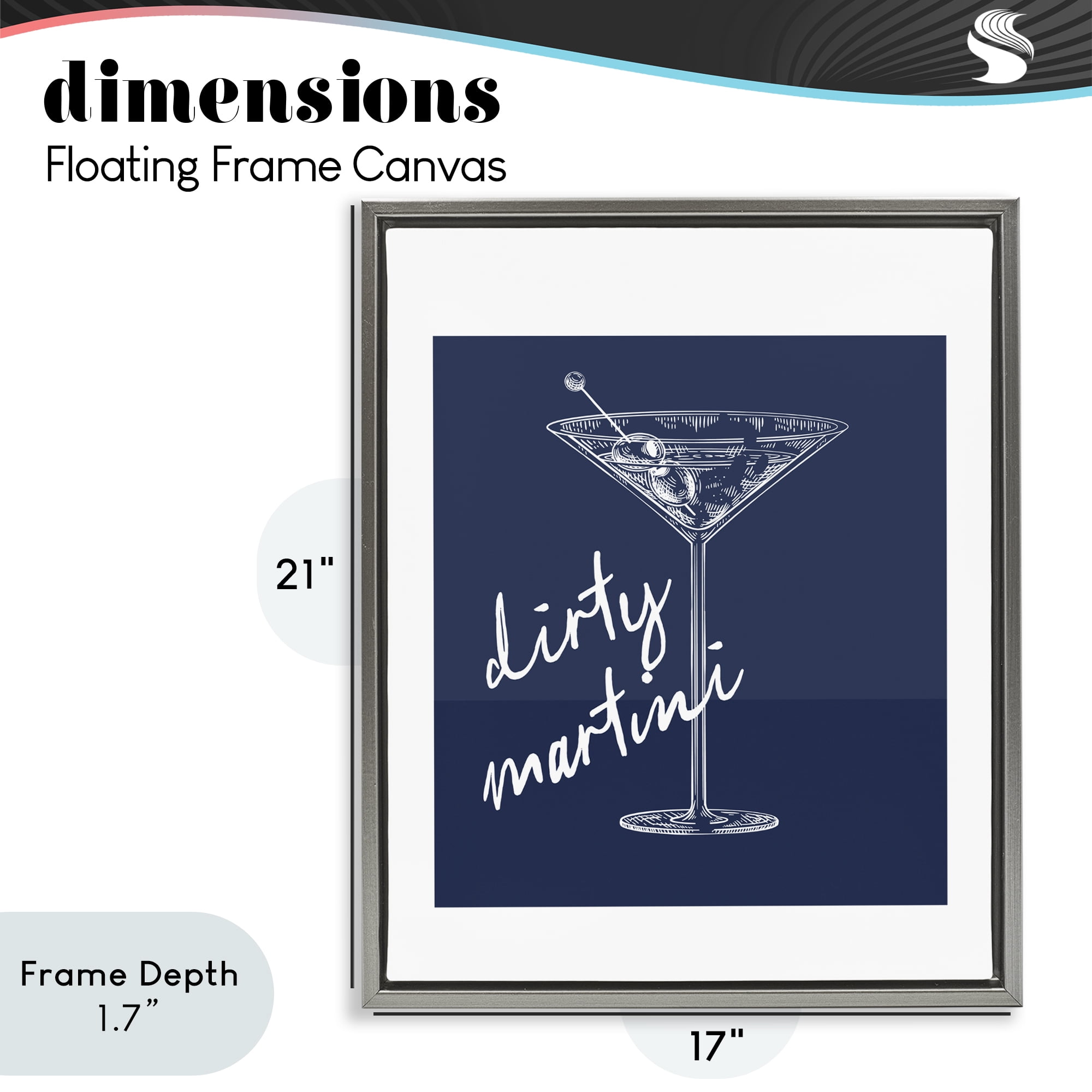 Stupell Industries Dirty Martini on Blue Gray Framed Floater Canvas Wall Art, design by Lettered and Lined