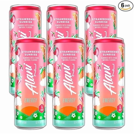 New Alani Energy Drinks Strawberry Sunrise Low - Calorie, Zero Suger, Energy Boost Drinks 12 oz (6 Pack)
