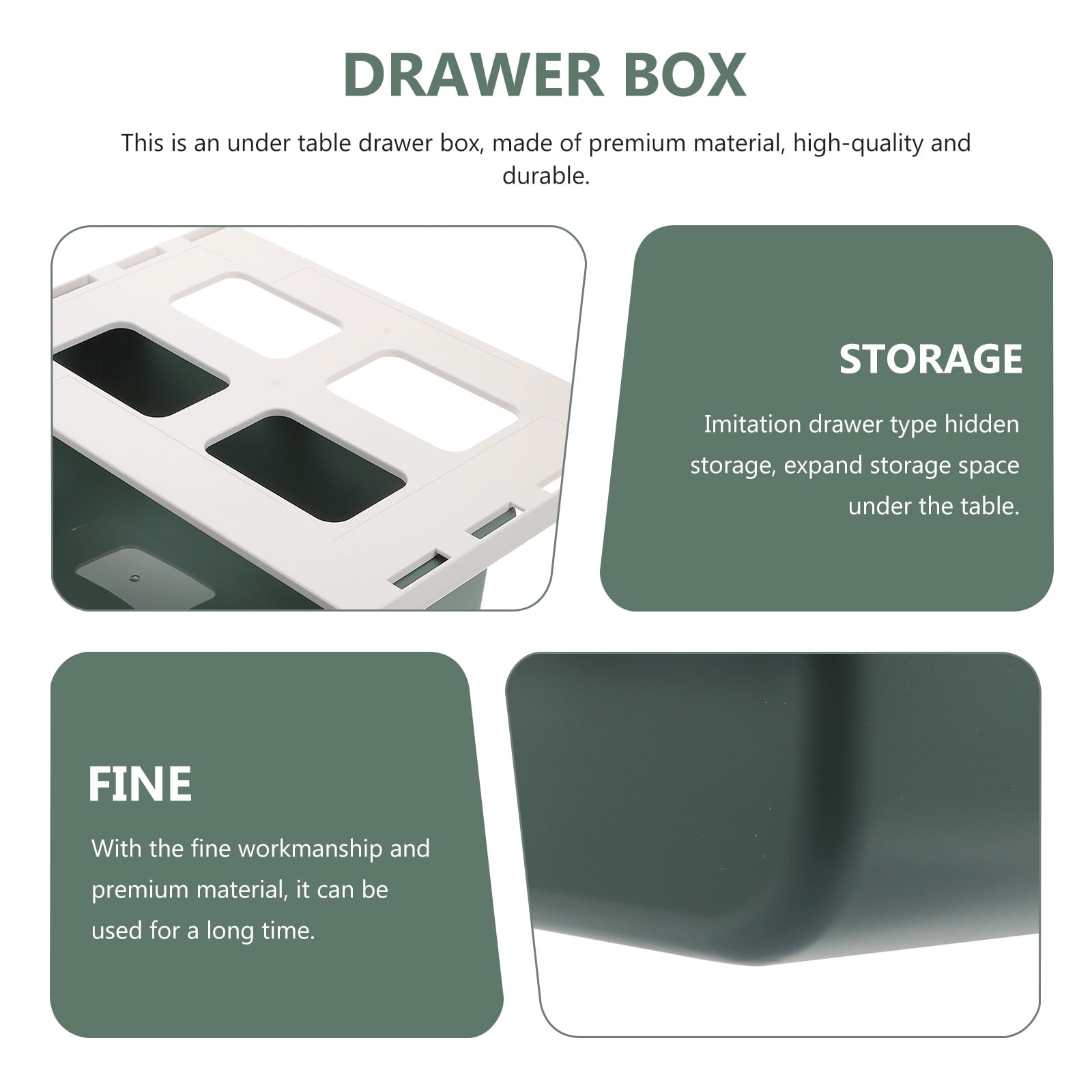 KHBUAB 1Pc Green Hidden Drawer Box Under Desk Storage Container for Home Organizer