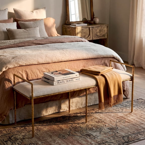 Furniture of America Zayen Modern Stainless Steel Upholstered Bench, Gold