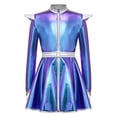 thumbnail image 5 of Sholeno Girls Shiny Metallic Outer Space Alien Outfits Blue 6, 5 of 7