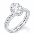 thumbnail image 2 of Jewelerix Oval Cut Moissanite Engagement Ring with Halo, Double Diamond Pave Band, White Gold Vermeil, Proposal Gift for Her, 2 of 3