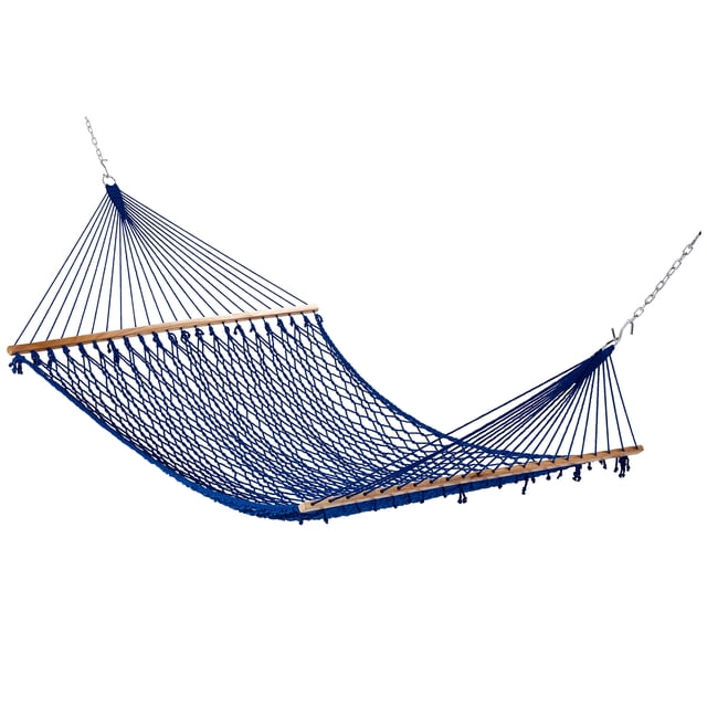 Bliss Hammocks 2-Person Cotton Rope Hammock with Spreader Bar & Hardware, 80x60, Blue