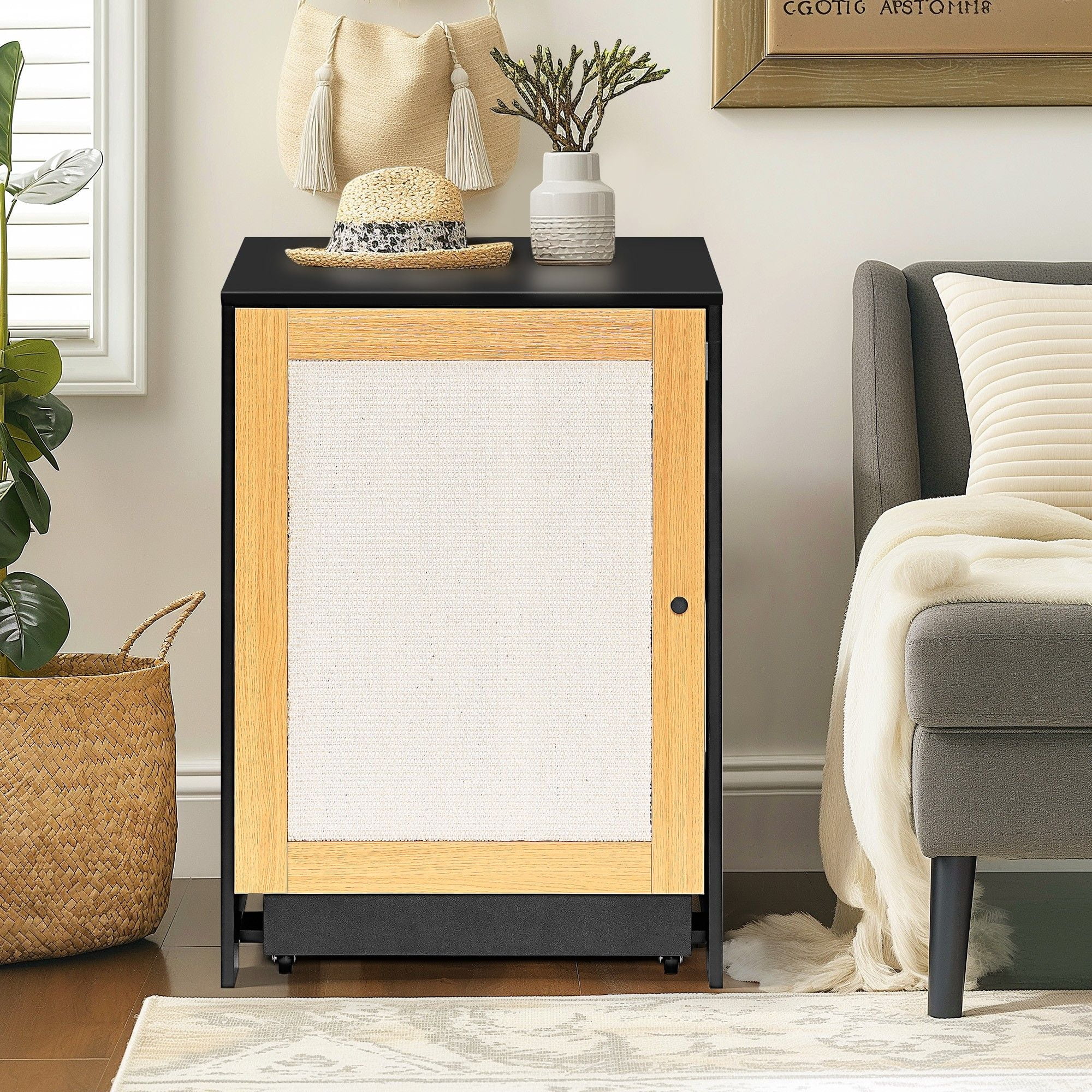 Kadyn 31" Cat Litter Box Enclosure with Sisal Door, Cat House Washroom, Easy-Clean and Stylish Hidden Litter Box Furniture, Black