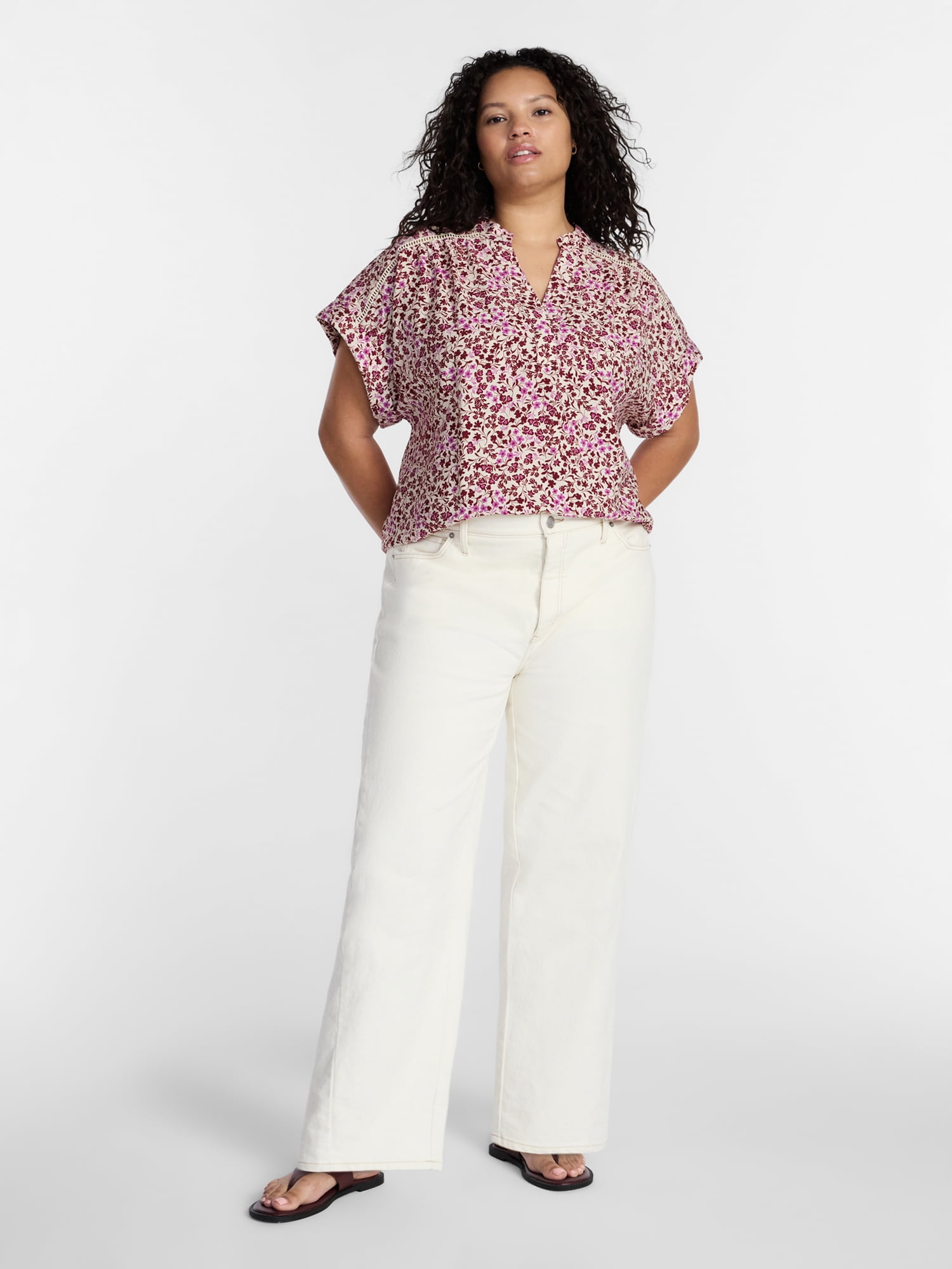 Terra & Sky Women's Plus Short Sleeve Popover Blouse, Sizes 0X-5X