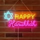 thumbnail image 1 of Letrero de neón Fadraney Happy Hanukkah con luces LED con forma de estrellas de David, 1 of 6