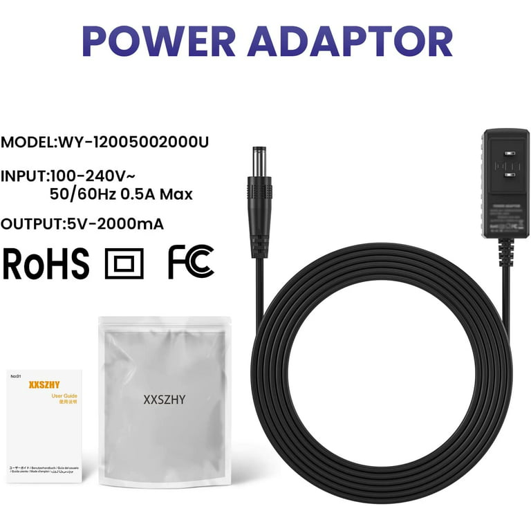 Xxszhy 5V 2A Power Supply Adapter, AC 100-240V to DC 5V 1A Adaptor Cord Compatible with Baby Monitor,Camera, TV Box, Speaker,5V Router, Audio/Video