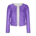 thumbnail image 5 of Women Open Front Sequin Jacket Puff Long Sleeve Cropped Short Blazer Jacket Sparkly Casual Fall Coat Clubwear, 5 of 5