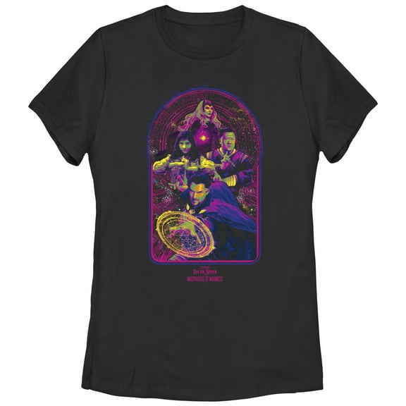Women's Marvel Doctor Strange in the Multiverse of Madness Neon Group Shot Graphic Tee Black Medium