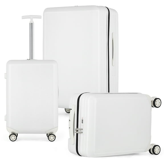 ZOPan 3 Piece Luggage Set Hard Shell Suitcase with Spinner Wheels TSA Lock 20" 24" 28", White