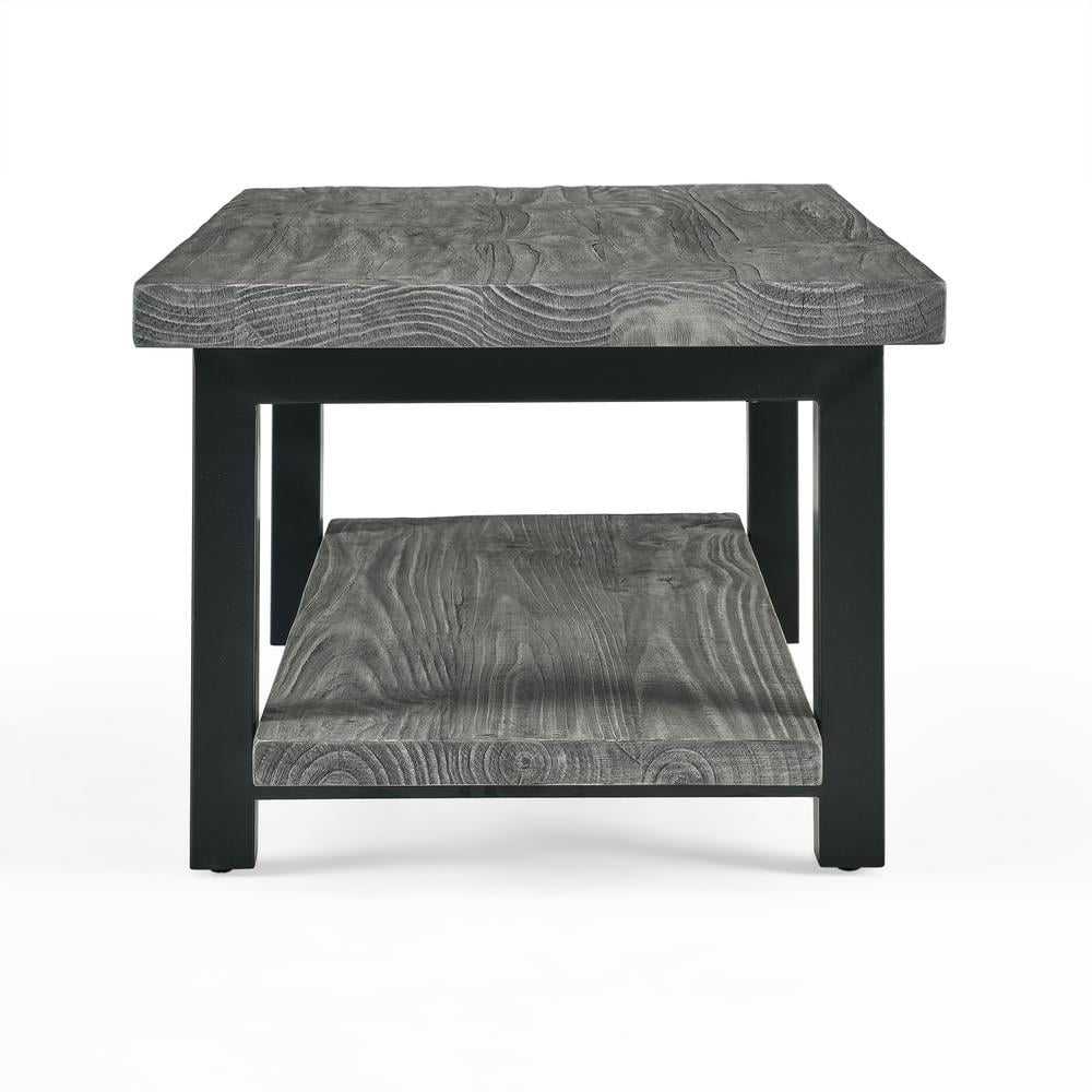 Alaterre Furniture Ponoma 42-inch Coffee Table, Solid Wood and Metal, Lower Shelf for Storage, Ideal for Living Room and Office Spaces, Slate Gray