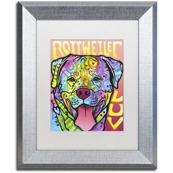 Trademark Fine Art 'Rottweiler  Luv' Canvas Art by Dean Russo, White Matte, Silver Frame