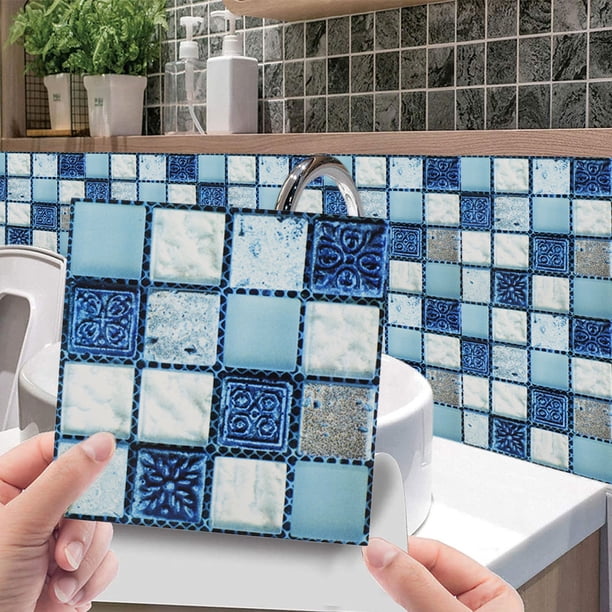 Muyoka 20 pegatinas de cerámica para azulejos, bricolaje, impermeables, autoadhesivas, pegatinas de pared, estilo mosaico, para el hogar, sala de estar, baño, cocina, decoración (3 patrones) Muyoka Hogar