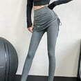thumbnail image 4 of Yoga Pants Drawstring Folds  Fake Two Pieces Leggings Skirt for Running Black M, 4 of 13