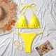 thumbnail image 4 of Bikini traje Halter Masajeadores de cuello lazo Extensiones backless ajustable color puro 2 unidades traje baño para Beach Pool Party amarillo M, 4 of 6
