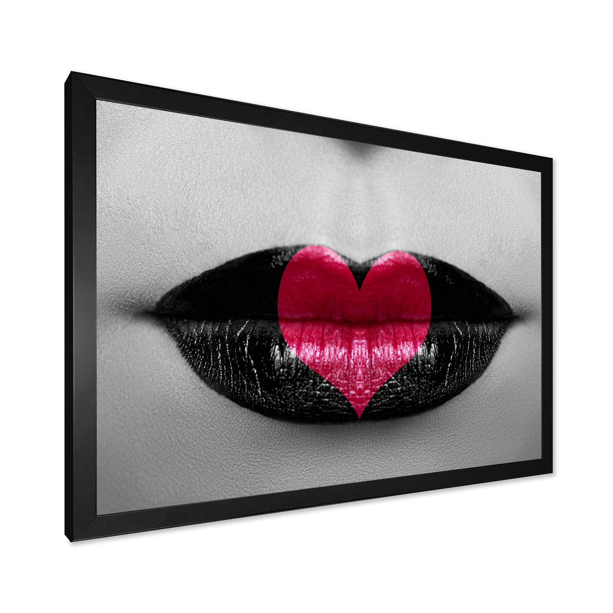 Designart 'Red Heart In Monochrome Lips' Modern Framed Art Print