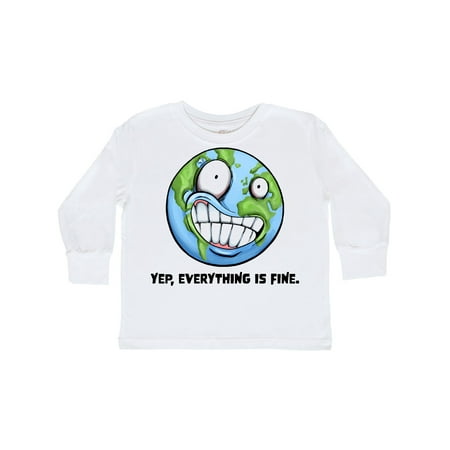 

Inktastic Yep Everything Is Fine with Distressed Planet Earth Gift Toddler Boy or Toddler Girl Long Sleeve T-Shirt