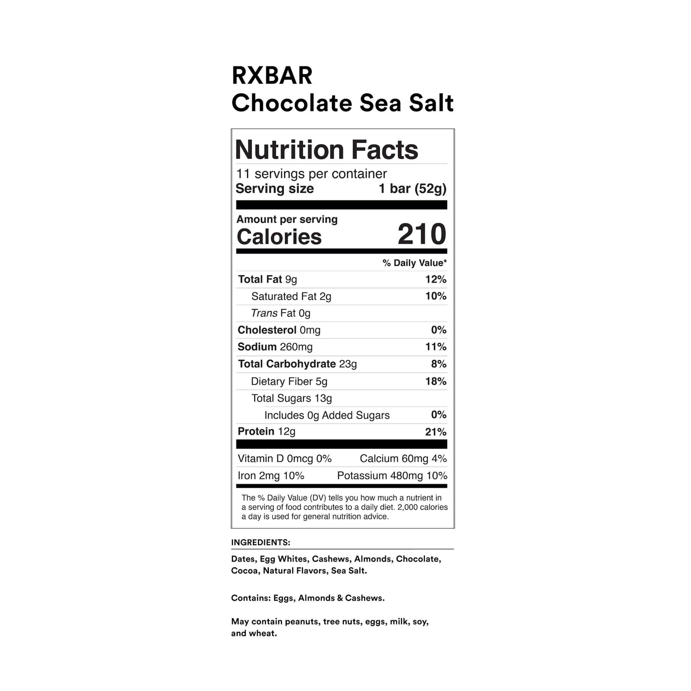 RXBAR Protein Bars Gluten-Free, Chocolate Sea Salt, 11 Count